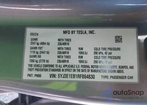 2024 Tesla Model 3 Long Range Dual Motor All-Wheel Drive из США, поврежденный, VIN 5YJ3E1EB1RF864830